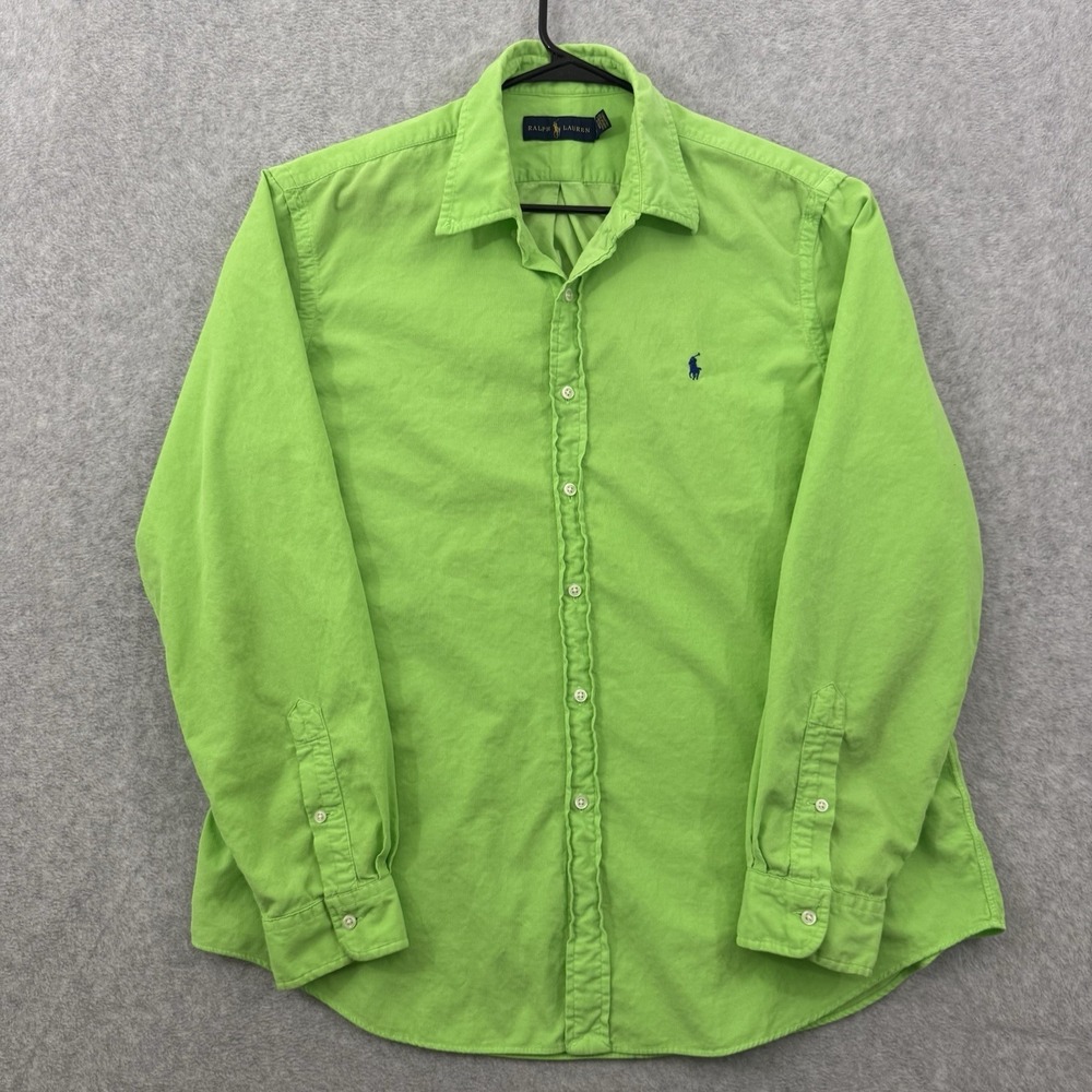 Polo Ralph Lauren Shirt Mens XL Green Corduroy Pinwale Button Down Lime‎ Micro